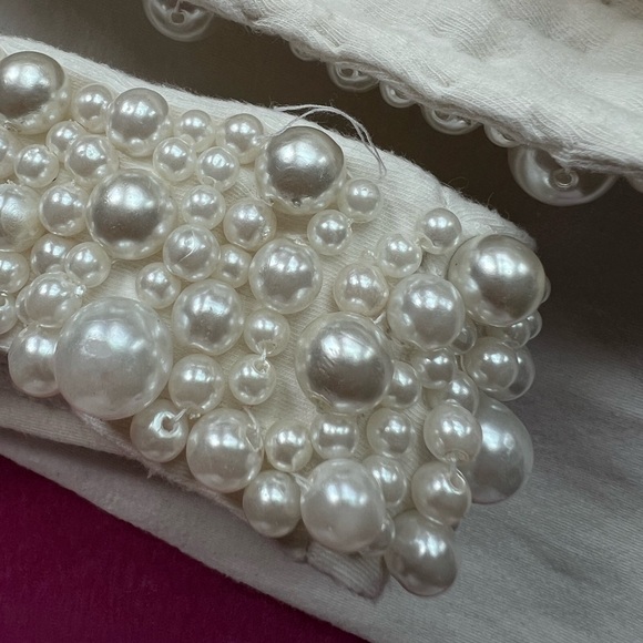 EUC VTG 80s pearl necklace handsewn bodycon ivory dress xs scoop back wedding - Picture 4 of 16